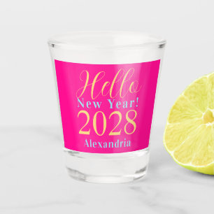 New Year's Eve Personalized Hot Pink Party Favor Shot Glass
