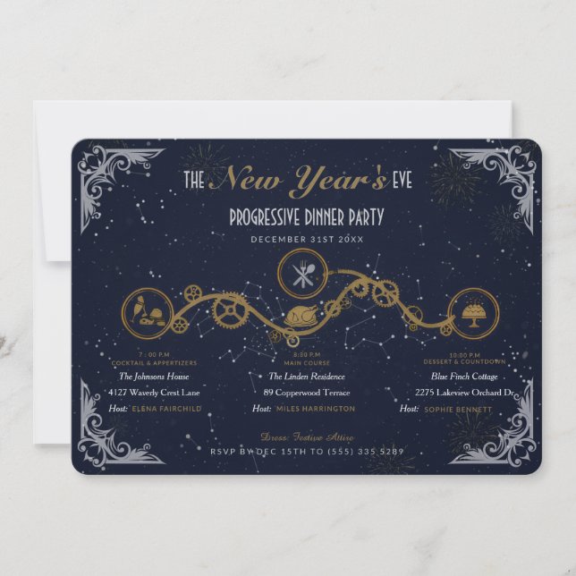 New Year's Eve Progressive Dinner Party Invitation (Front)