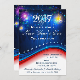 New Year's Eve Red White Blue Patriotic Invitation