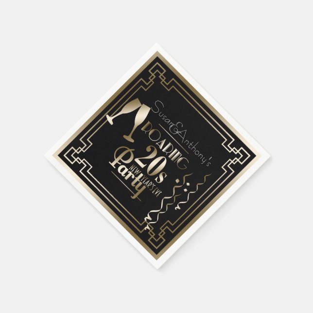 New Year's Eve Roaring 20s Art Deco Gold Frame Napkins (Corner)