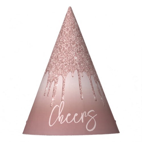 New Years Eve Rose Gold Glitter Drips Party Hat