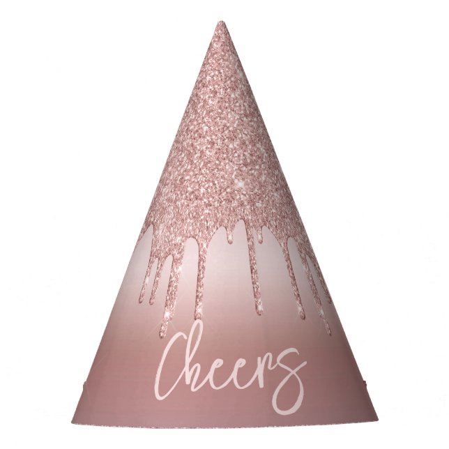 New Year's Eve Rose Gold Glitter Drips Party Hat (Front)