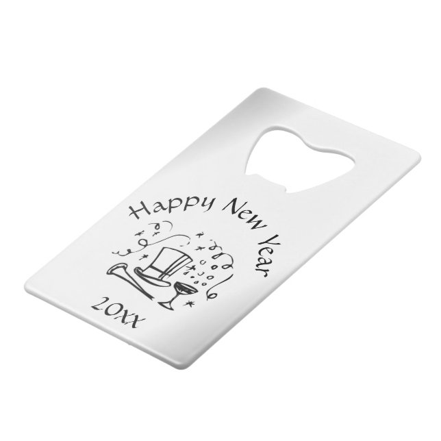 New Years Eve Silver Dated Credit Card Bottle Opener (Back Angled)