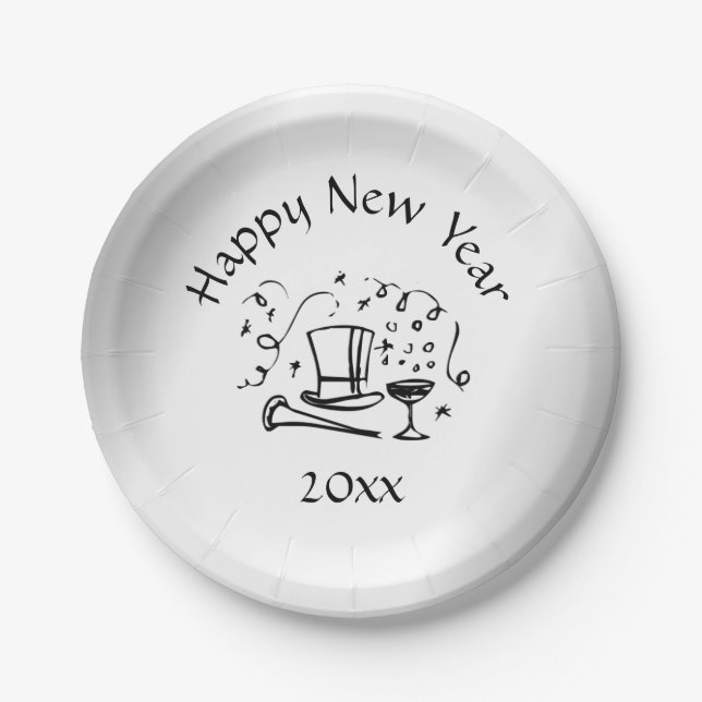 New Years Eve Silver Dated Paper Plates (Front)
