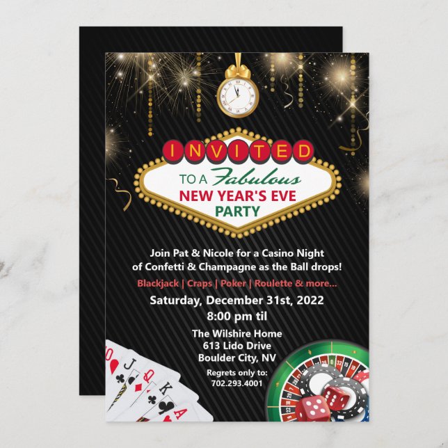 New Year's Eve Vegas Casino Party Invitation (Front/Back)