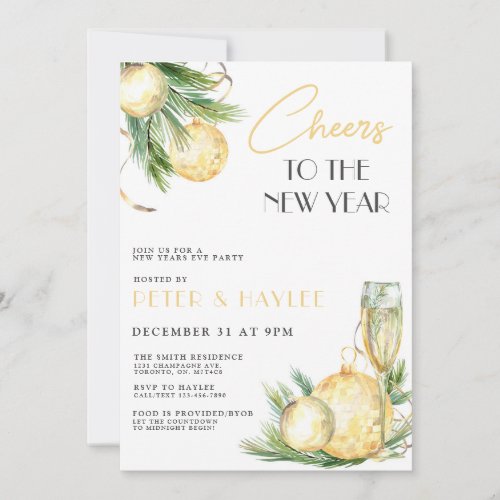 New Years Eve White and Gold Party Invitation