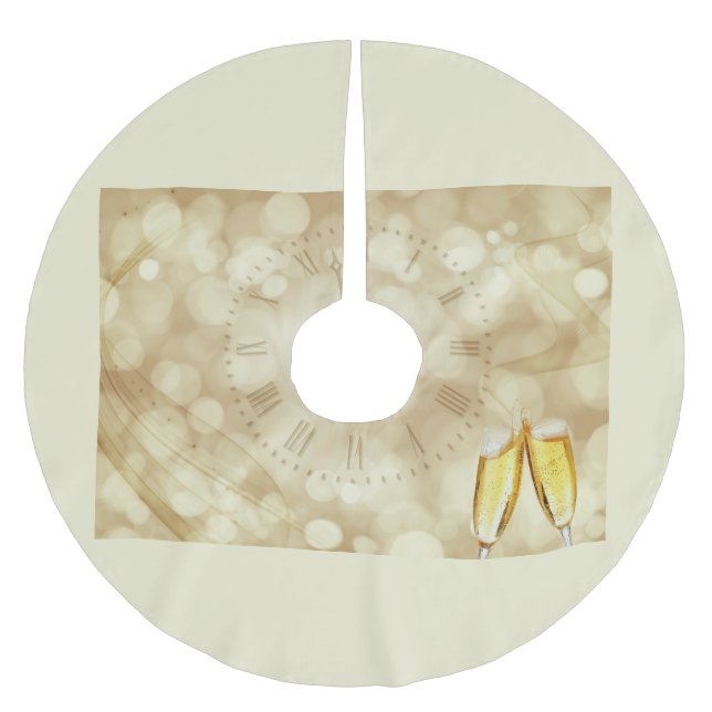 New Year's Eve with champagne glasses  Brushed Polyester Tree Skirt (Front)