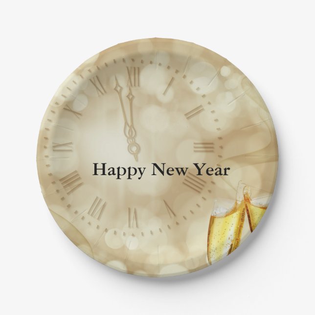 New Year's Eve with champagne glasses  Paper Plates (Front)