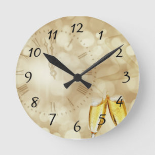 New Year's Eve with champagne glasses Round Clock