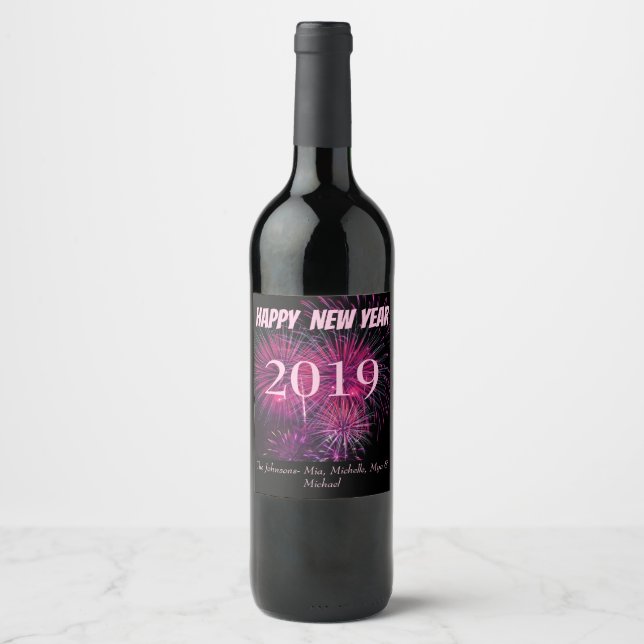 New Years Firework Celebration Wine Label (Front)