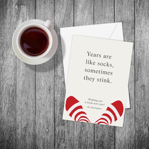 New Years Funny Socks Red Holiday Card