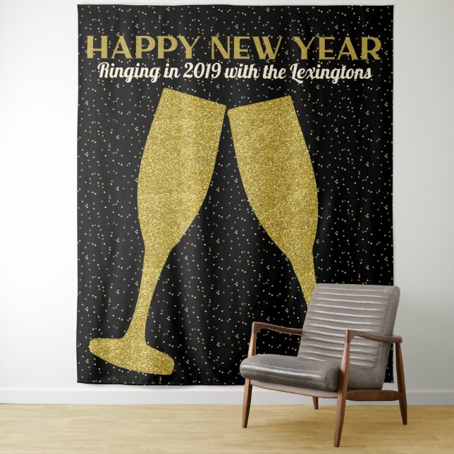 New Years Glitter Champagne Photo Booth Backdrop (In Situ)
