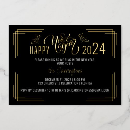 New Years Gold  Black Party Foil Invitation