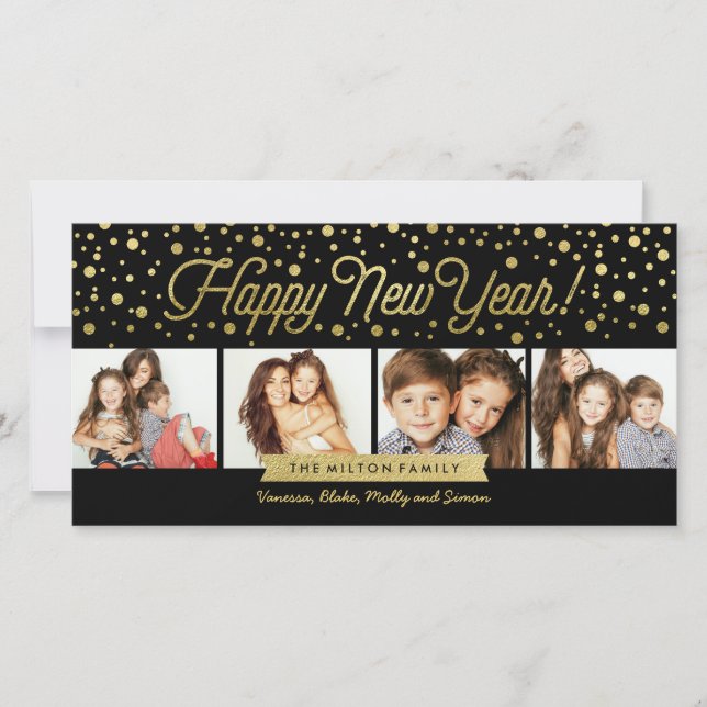 New Years Gold Dots 4-Photo Card (Front)