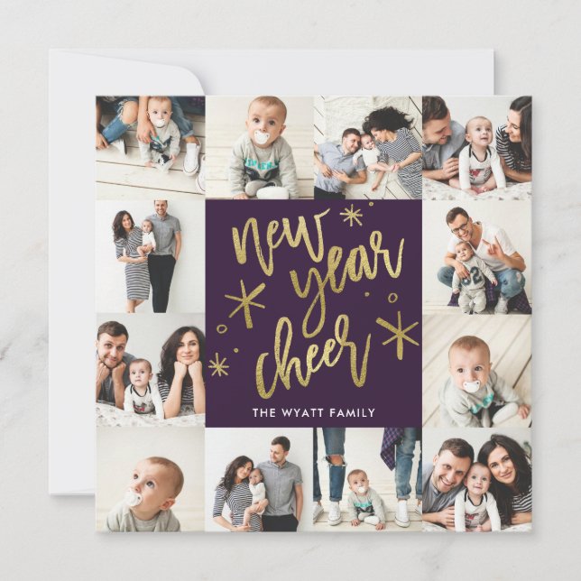 New Years Gold Foil Seamless 12 Photo Card (Front)