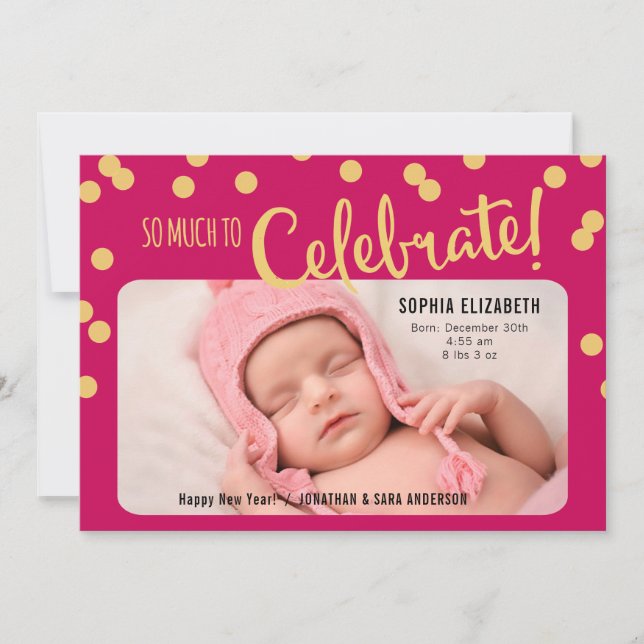 New Years Greeting Baby Girl Birth Announcement (Front)