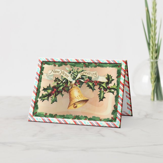 NEW YEARS GREETINGS & BORDER by SHARON SHARPE Holiday Card (Front)