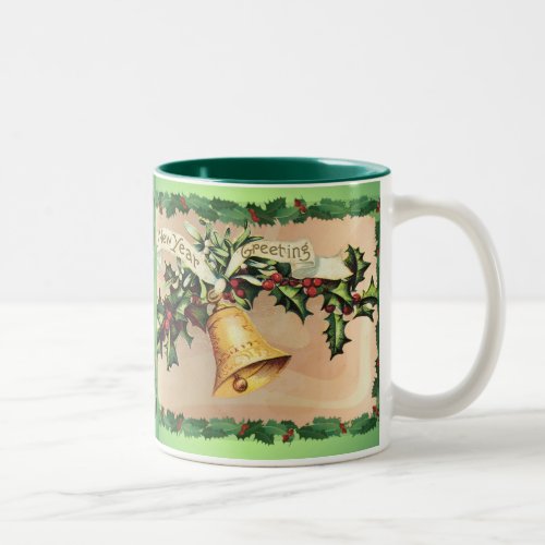 NEW YEARS GREETINGS  HOLLY by SHARON SHARPE Two_Tone Coffee Mug