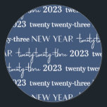 New Year's Hanukkah Twenty Twenty-three Blue Classic Round Sticker<br><div class="desc">These classic round Hanukkah stickers feature the words,  “twenty twenty-three” and “2023, ” with different fonts in white letters on royal blue.

Available in two sizes: Large: 3" diameter,  6 stickers per sheet; and Small: 1.5" diameter,  20 stickers per sheet.</div>