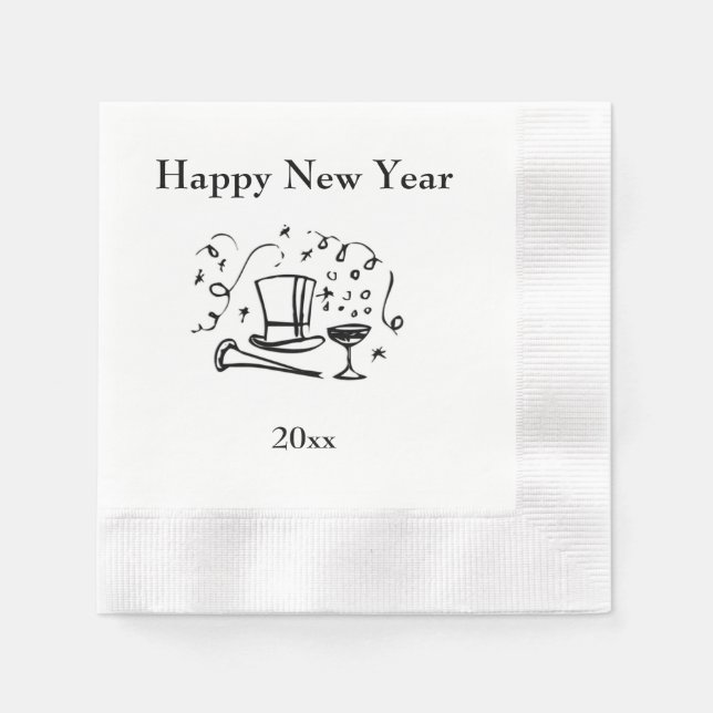 New Years Happy New Year with Year Paper Napkins (Front)