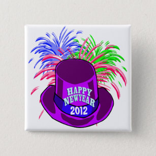New Year's Hat And Fire Works Button