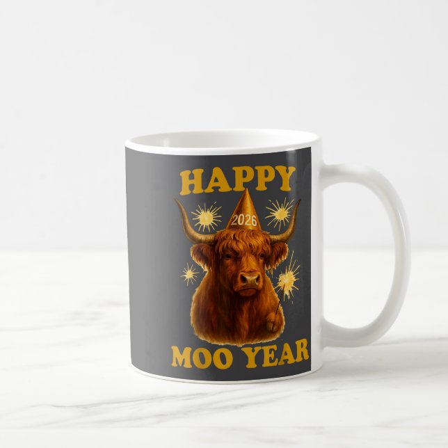 New Years Highland Cow Scottish Nye Party Farm Ani Coffee Mug (Right)