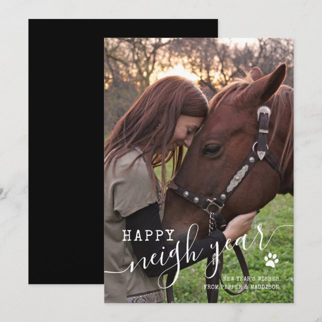 New Years Horse Photo Holiday Card (Front/Back)