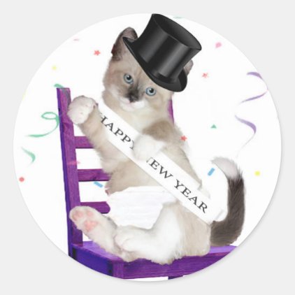 New Year&#39;s Kitten Classic Round Stickers