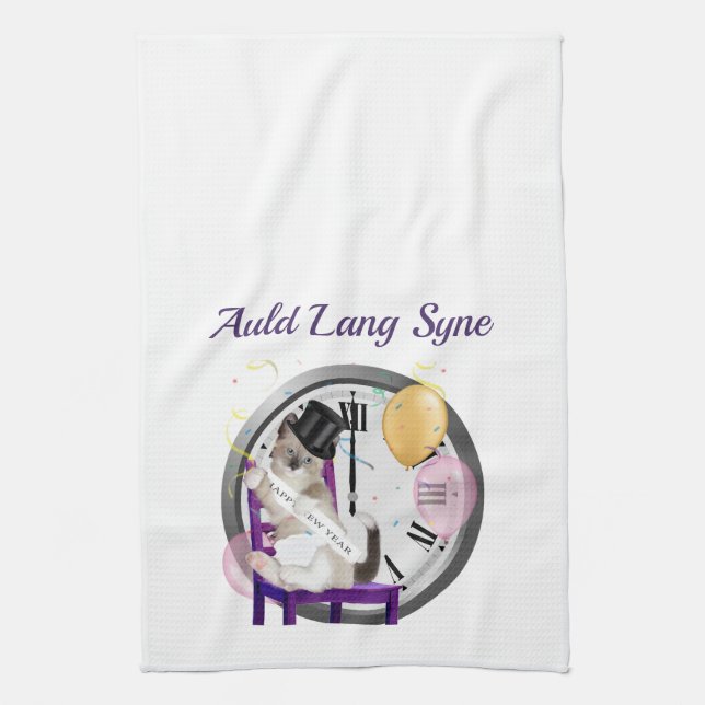 New Year's Kitten Personalized Kitchen Towel (Vertical)