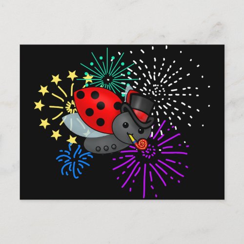 New Years Ladybug Postcard