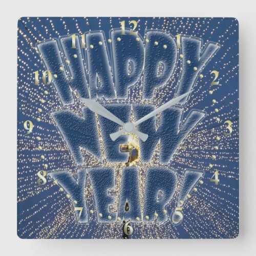 New Years Lights Square Wall Clock