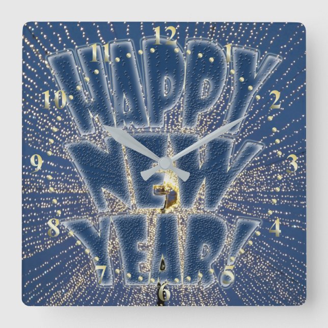 New Year's Lights Square Wall Clock (Front)