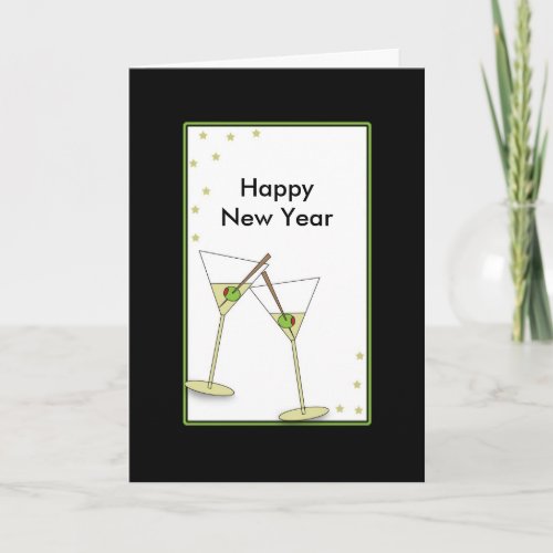 New Years Martini Glasses Happy New Year Holiday Card