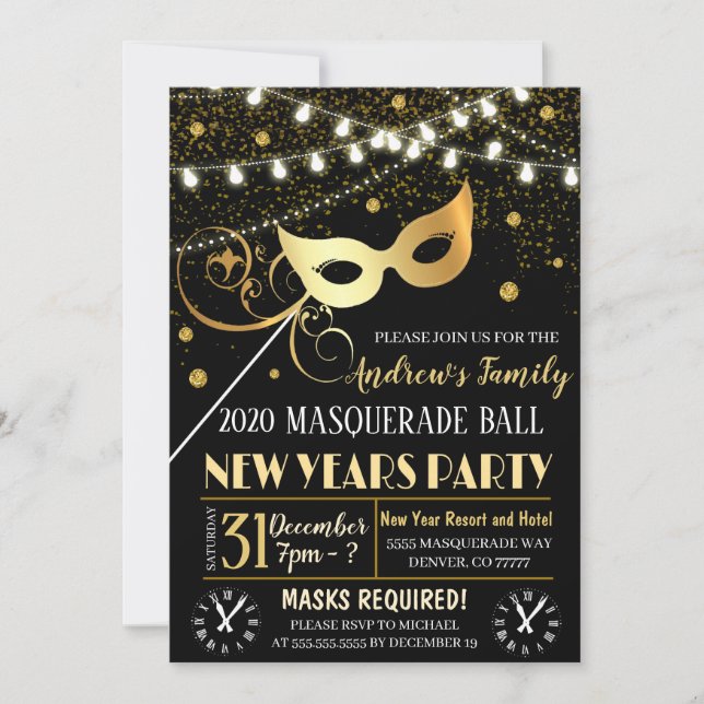 New Years Masquerade Party Invitation (Front)