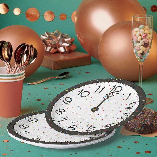 New Years Midnight Clock Party Paper Plates (Multi)