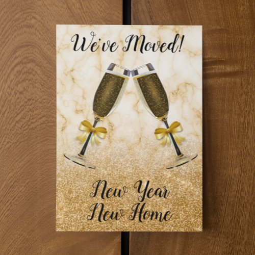 New Years Moving Announcement Moved Gold Champagne