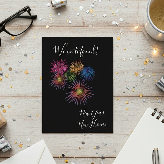 New Years Moving Announcement We've Moved Firework Postcard (Creator Uploaded)