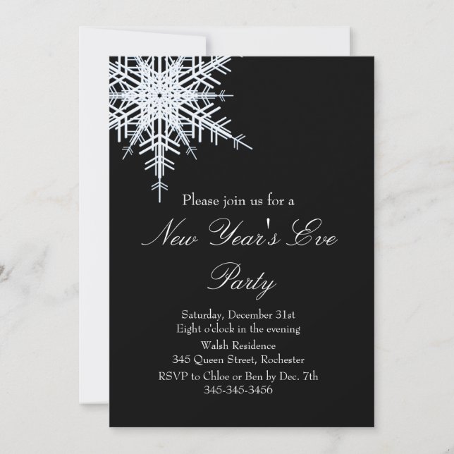 New Year's Offset Snowy White Invitation (Front)