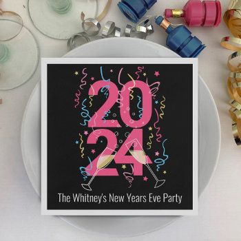 New Years Party 2024 Champagne Streamers Custom Napkins by Mylittleeden at Zazzle