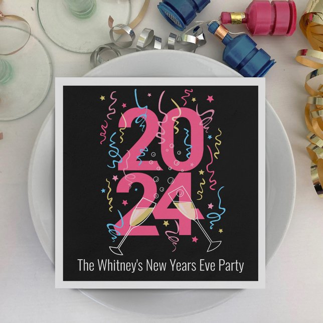 New Years Party 2024 champagne streamers custom Napkins (Creator Uploaded)