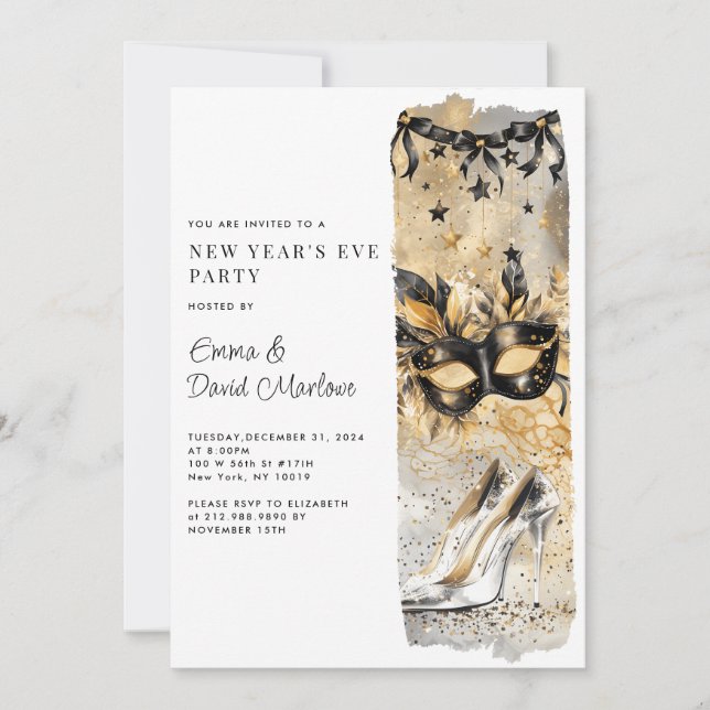New Year's Party 2025 Gold Glitter  Invitation (Front)