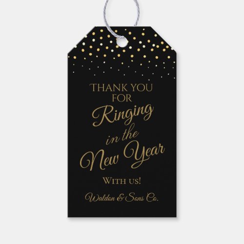 New Years Party Black and Gold Glitter Thank You Gift Tags