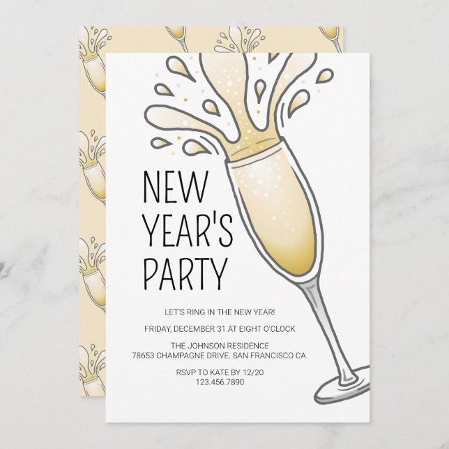 New Years Party Champagne Invitation (Front/Back)