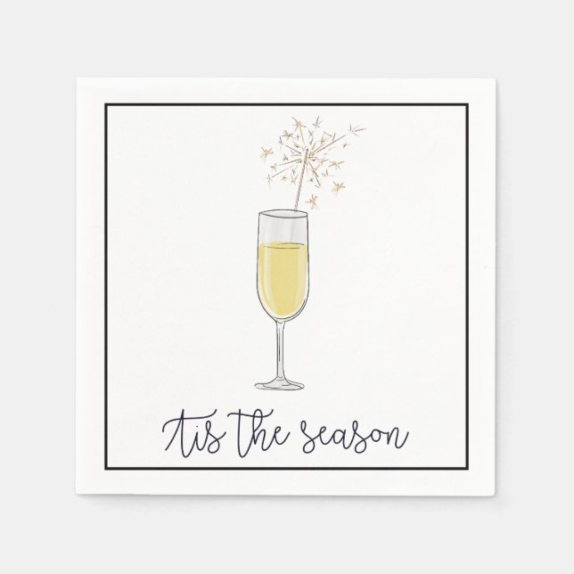 New Years Party Champagne Sparkler Black Border Napkins (Front)