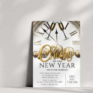 New Years Party, Cheers, Gold, Elegant Invitation