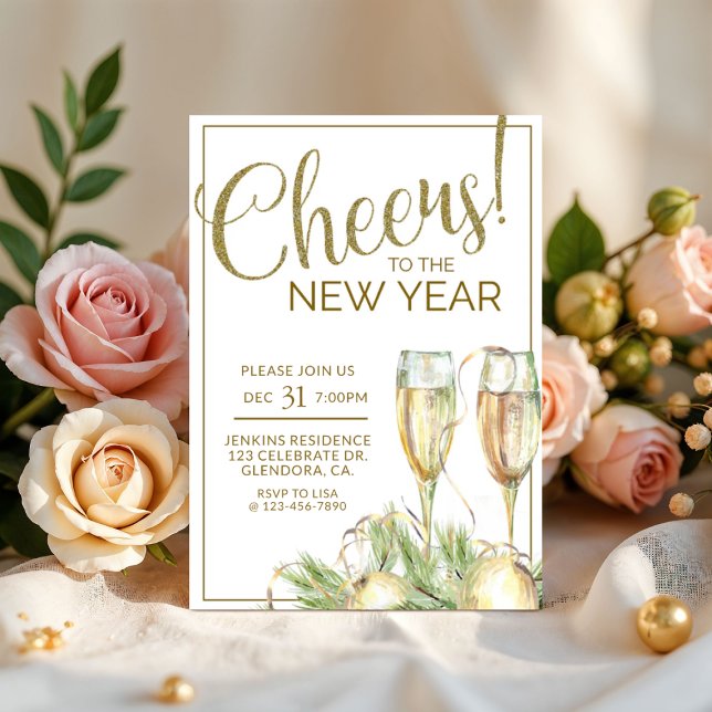 New Years Party, Cheers, Gold, Elegant  Invitation (Creator Uploaded)