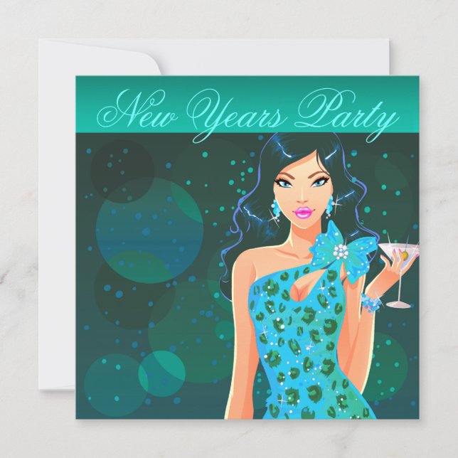 New Years Party Club Flyer teal/aqua Invitation (Front)