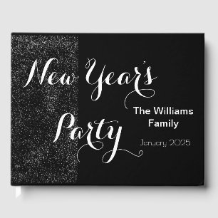 New Year's Party Elegant Script Black White Modern Guest Book