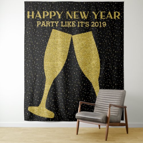 New Years Party Glitter Champagne Photo Booth Tapestry