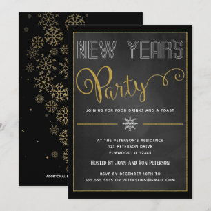 New Year's Party Gold Glitter Invitation